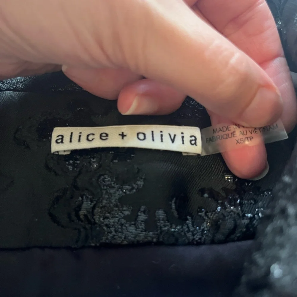 Alice + Olivia Ima Duvet Maxi Puffer Coat Black Metallic Jacquard XS